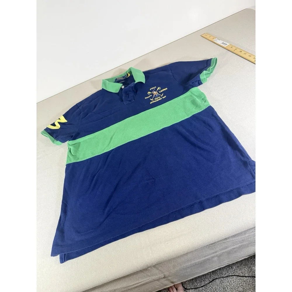 Polo Ralph Lauren Shirt Adult Large Blue Big Pony Rugby Custom Slim Fit Mens